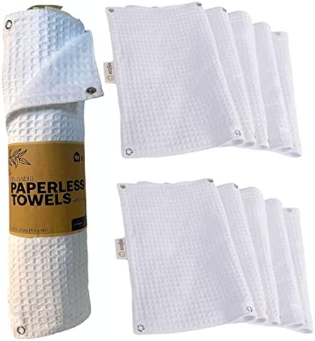 Ecojia 10 מגבות נייר לשימוש חוזר עם Snaps | גליל רחיץ וכותנה אורגנית בר-שכבות בר קיימא | מגבות ללא נייר, מטליות